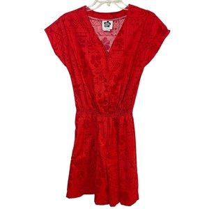 Vintage Hilo Hattie Romper Size Medium Red Tropical Hawaiian Tiki 1970s